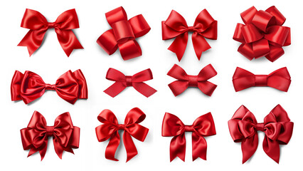 Set of red silk bows isolated on transparent background. - obrazy, fototapety, plakaty