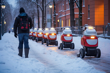 Robots snow blowers gracefully navigating the snow-covered streets of Helsinki