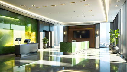 Modern reception lobby interior design, 3D rendering,