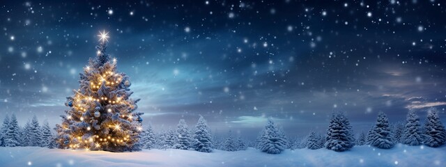 Obraz na płótnie Canvas Xmas tree with snow decorated with garland lights, holiday festive background, generative ai
