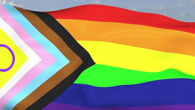 Loop der Pride LGBTQIA+ Fahne wehend im Wind als Nahaufnahme 4K