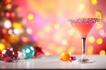 Colorful pink and orange cocktail on the table with decoration