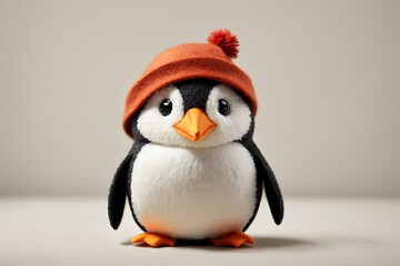 Fototapeta premium Adorable Felt Penguin Mascot with Orange Beanie