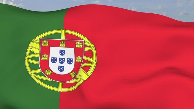 Loop der Portugal Fahne wehend im Wind als Nahaufnahme 4K