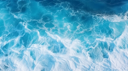 Obraz premium Aerial Top View Ocean Sea Water Background with White Wave Splashing.