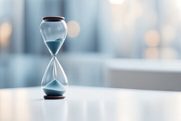 hourglass with copy space. background is blurred - obrazy, fototapety, plakaty