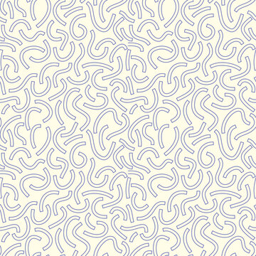 Monochrome geometric seamless pattern. Blue outline curved lines