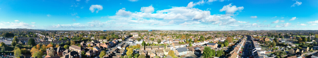 High Angle Beautiful Panoramic View of North Luton Leagrave Town of England UK During Mostly sunny Day. The Footage Was Captured with Drone's Camera on November 7th, 2023