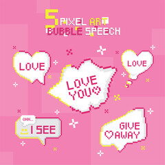 Set of pixel speech bubbles with a cartoon expression Vector
