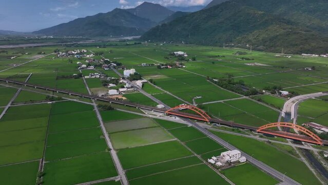 Kecheng Iron Bridge In Yuli, Taiwan, Aerial View
