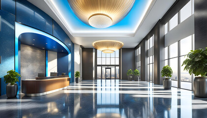 Modern reception lobby interior design, 3D rendering,