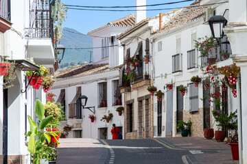Walking in city center on sunny summer day in Estepona, Spain