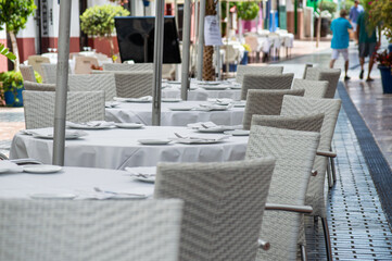 Served restaurants tables are waiting for clients