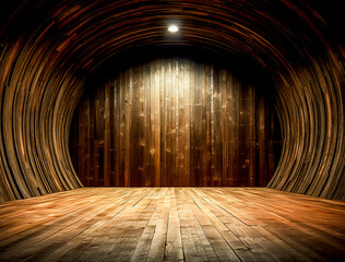 old room with wooden floor and light in the end, grunge background