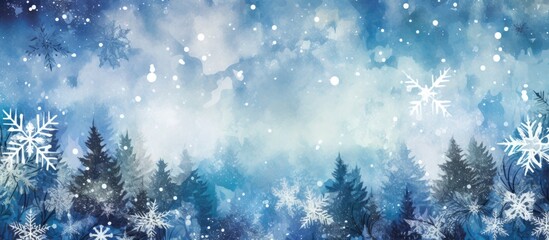 The abstract art illustration on the Christmas card features a background of white snow against a blue textured pattern creating a mesmerizing winter light that resembles a snowy space