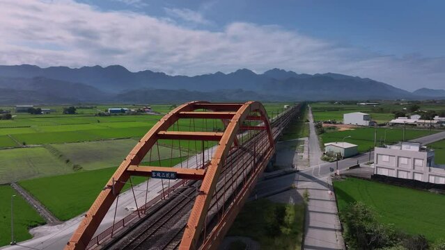 Kecheng Iron Bridge In Yuli, Taiwan, Aerial View