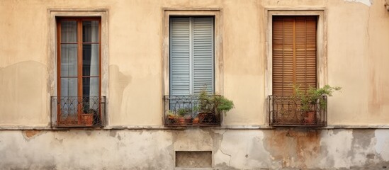 Fototapeta na wymiar In the heart of Italy an old vintage house stands proudly its retro architecture and charming metal window frames capturing the essence of European urban living