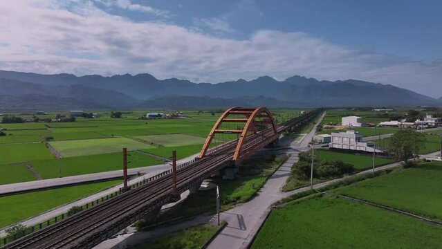 Kecheng Iron Bridge In Yuli, Taiwan, Aerial View