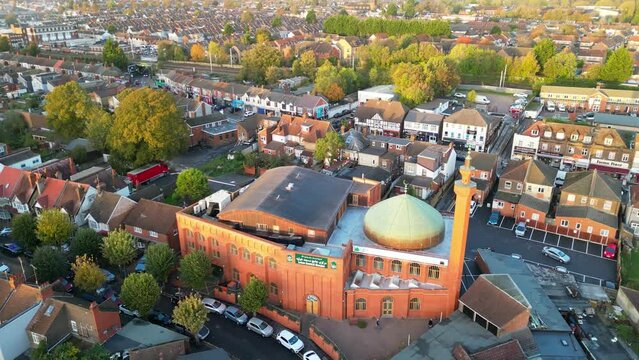 Aerial Footage of Asian Pakistani Community People's Residential Homes and Semi Industrial Estate of Bury Park Area Which is Close to Central Luton City of England, 