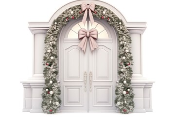 Fototapeta na wymiar Holiday Elegance with Decorated Christmas Door in Isolation.