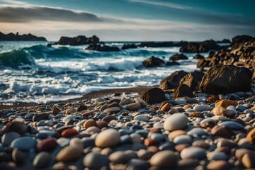 beach and rocks in brittany generated by AI technology - obrazy, fototapety, plakaty
