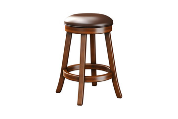 Wooden bar stool with leather seat isolated on transparent and white background