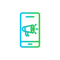 Mobile marketing marketing icon with blue and green gradient outline style. marketing, business, mobile, technology, internet, digital, communication. Vector illustration