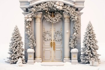 Naklejka premium Elegant and luxurious Christmas door decoration isolated on white background with copy space
