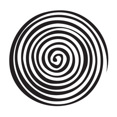 Irregular spiral with crooked lines. Lines similar to those made with black paint with a brush. Vector illustration isolated on transparent background.