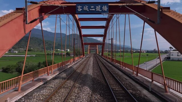 Kecheng Iron Bridge In Yuli, Taiwan, Aerial View