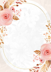 Pink white and beige elegant watercolor background with flora and flower