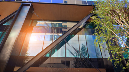 Steel and glass. The subject of modern architecture or construction industry. Modern office...