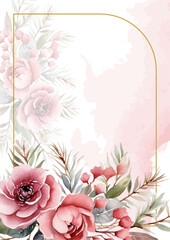 Pink white and red vector frame with foliage pattern background with flora and flower