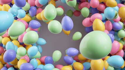 Fototapeta na wymiar 3d render. Abstract party background. Colorful balls and flying air balloons