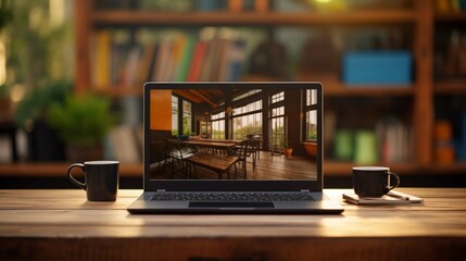 Online education and e-learning concept. Home quarantine distance learning. Laptop and school desks...