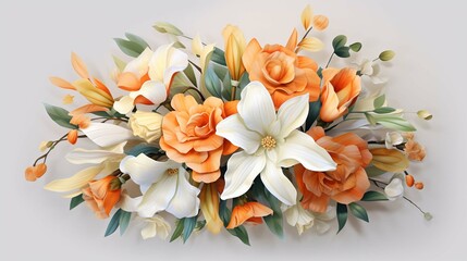 Obraz na płótnie Canvas watercolor 3d bouquet of flowers background. bouquet has an orange and white flower background. Illustration. photography ::10 , 8k, 8k render 