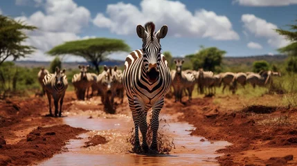 Papier Peint photo Lavable Zèbre Zebras in tsavo east national park in kenya photography ::10 , 8k, 8k render