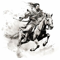 Chinese wearing galloping horse animal drawing painting wallpaper image AI generated art