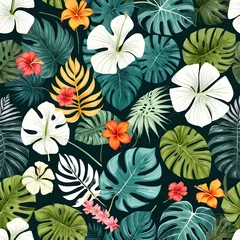 Wandaufkleber Flowers set graphic elements isolated tropical leaves flowers themed clipart © ProShots