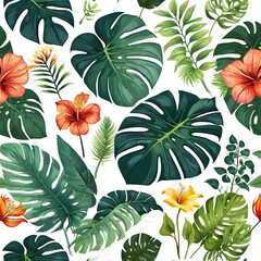 Flowers set graphic elements isolated tropical leaves flowers themed clipart