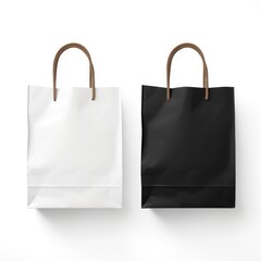 Two black and white Paper Shopping Bags on white background