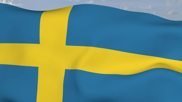 Loop der Schweden Fahne wehend im Wind als Nahaufnahme 4K