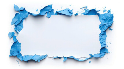 Blue Cardboard Paper Torn as frame on white isolated background with space for design or text