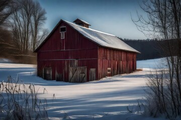 red barn in winter generated by AI technology	