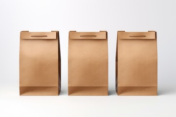 Three blank brown paper bags on white background