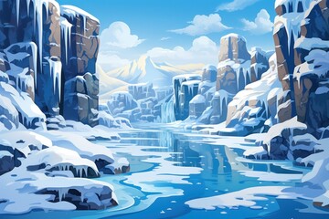 Frozen Waterfalls - Generative AI - obrazy, fototapety, plakaty