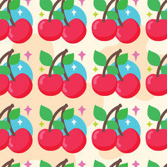 Cherries pattern background Healthy food Vector