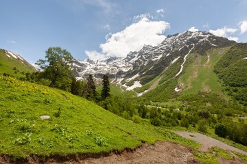 Winding to mountain peaks. Beautiful mountain landscape.