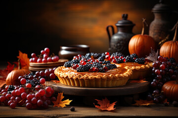 Naklejka premium Thanksgiving pie background. Ai generative art