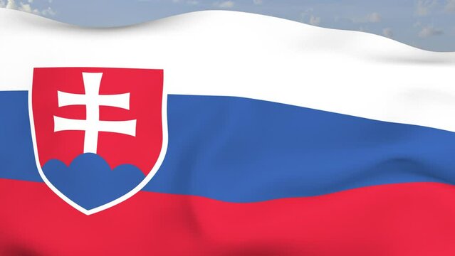 Loop der Slovakia Fahne wehend im Wind als Nahaufnahme 4K